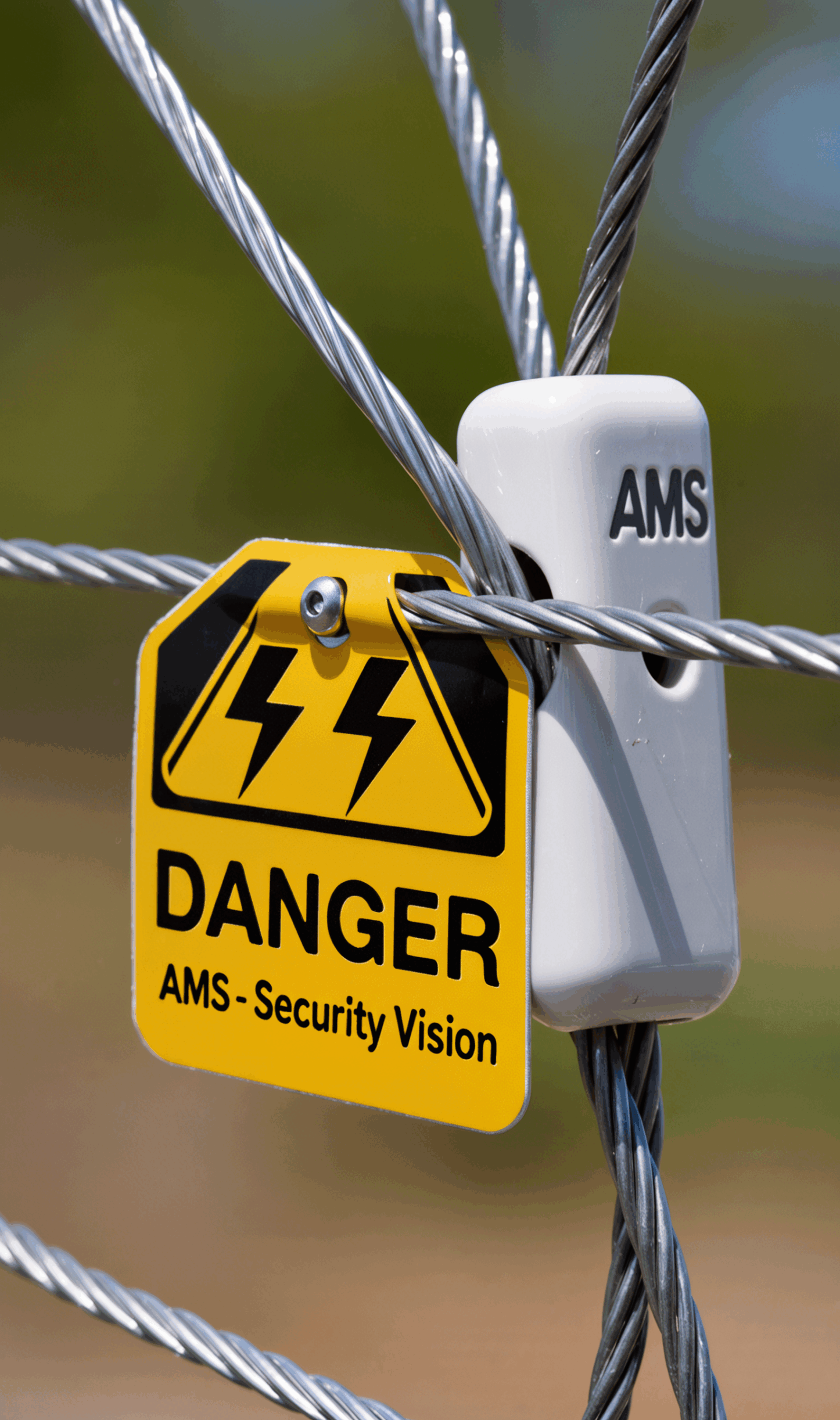 Electric fence wire and insulator closeup