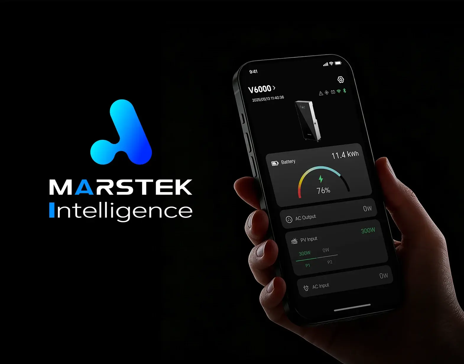 Marstek app showing V6000 battery charge status on smartphone