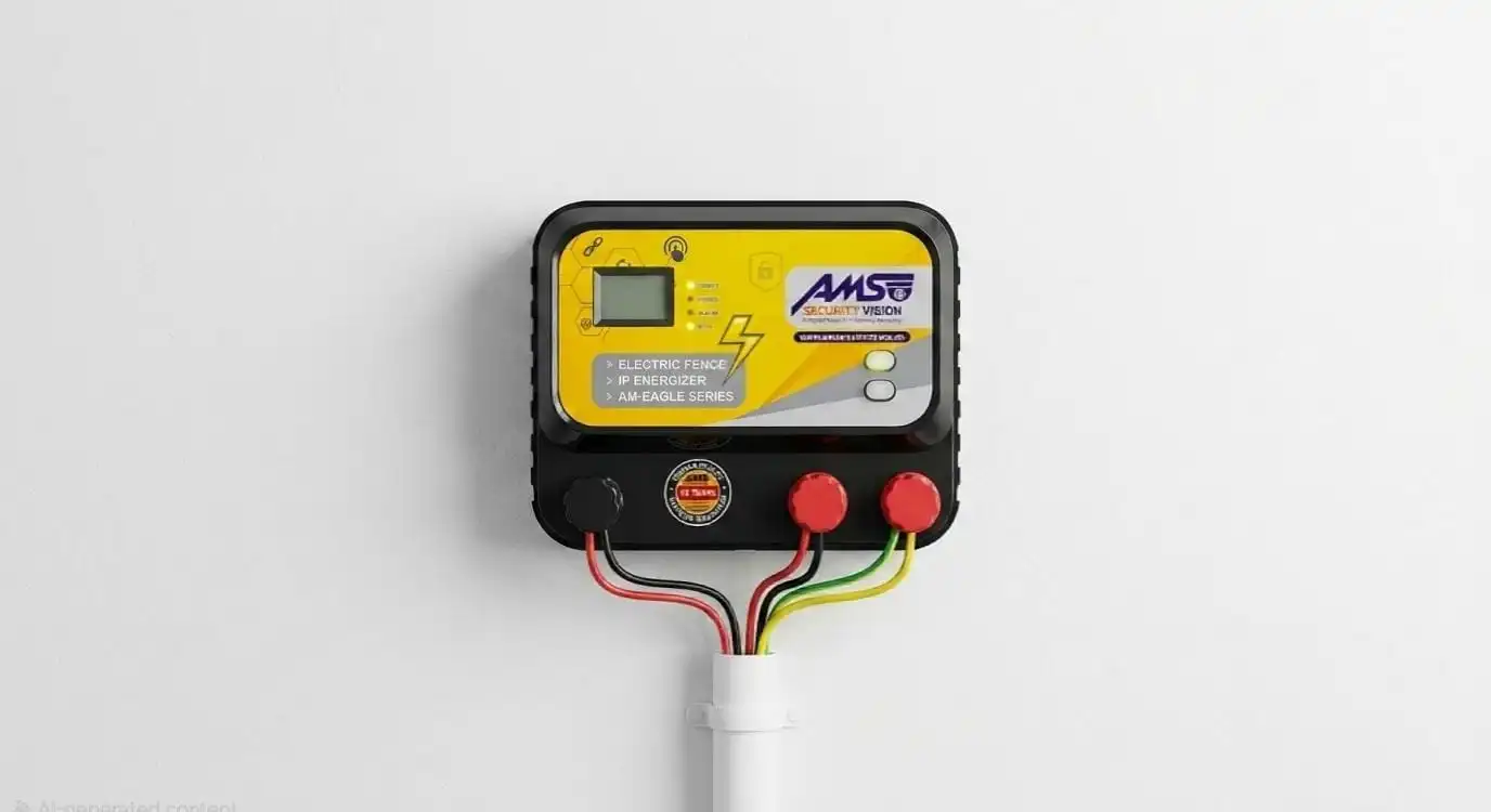 Electric fence energizer control box with LED pulse indicator installed by AMS Security Vision Pakistan