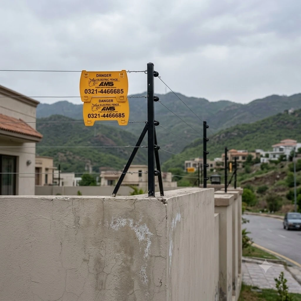 Electric fence installed on boundary wall in Islamabad by AMS Security Vision