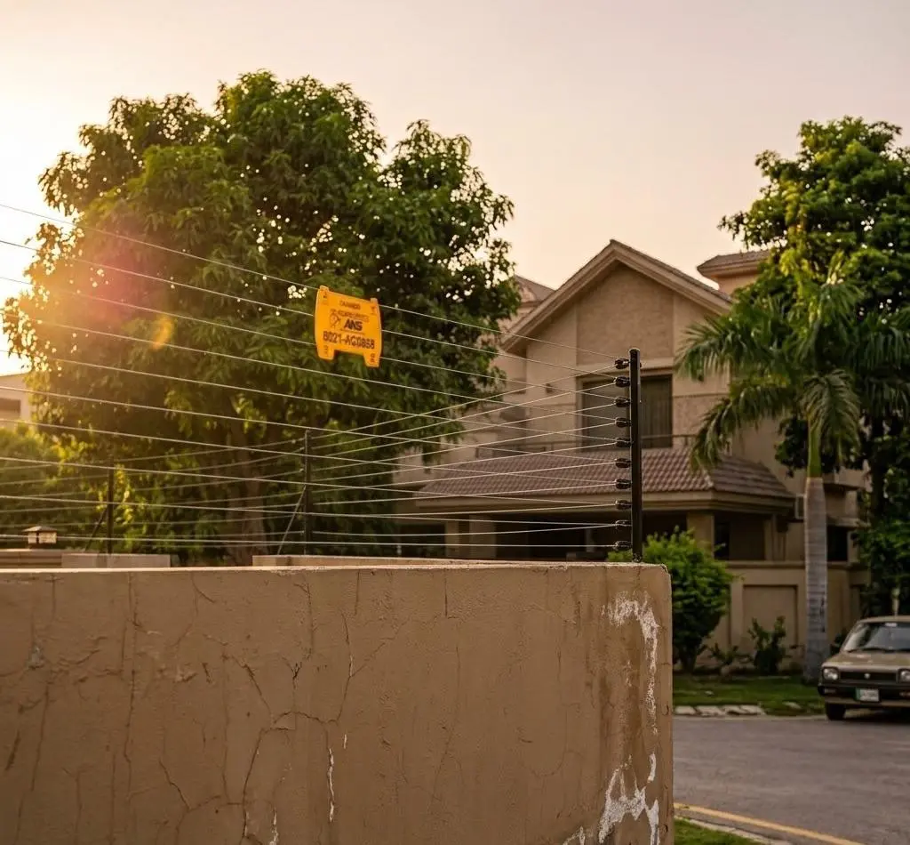 Electric fence installed on boundary wall in DHA Lahore by AMS Security Vision