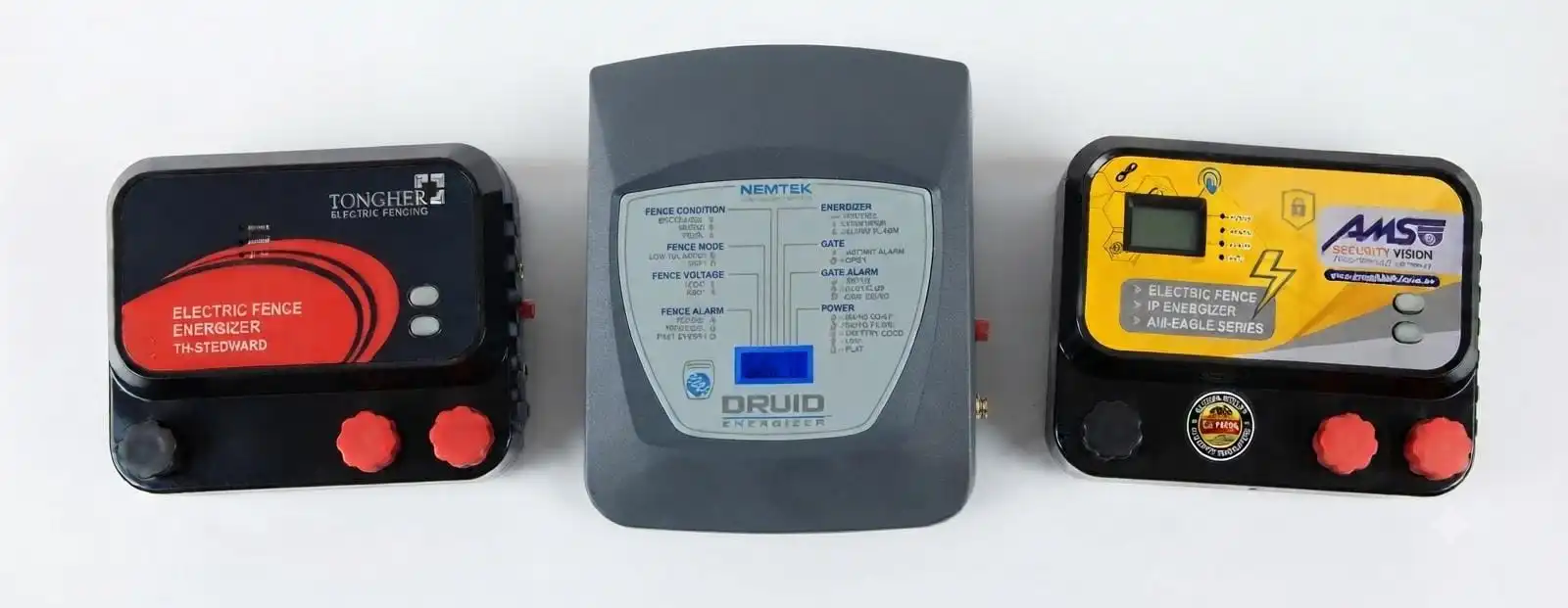 Tongher, Nemtek and AMS German electric fence energizers — all three legal systems supplied by AMS Security Vision Pakistan