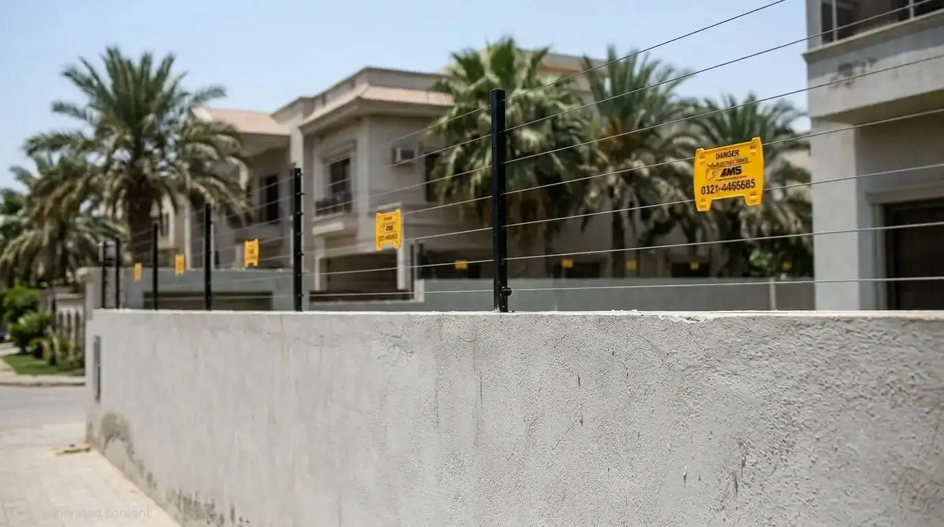 Electric fence installed on boundary wall in DHA Karachi by AMS Security Vision