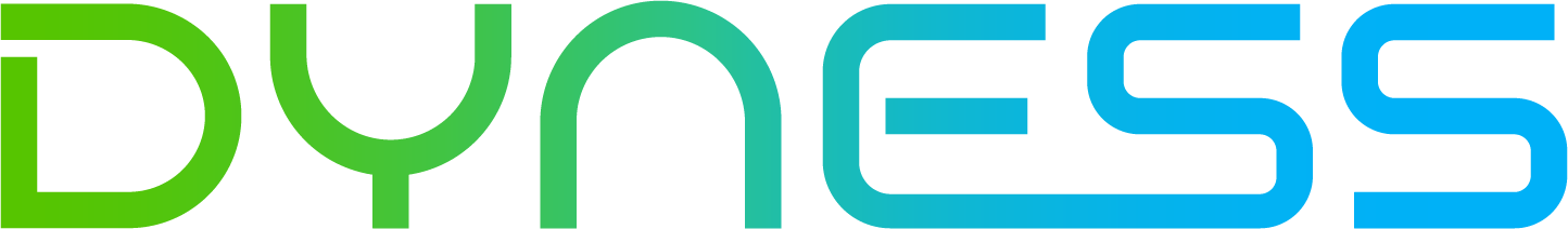 Dyness energy storage brand logo, teal and blue wordmark