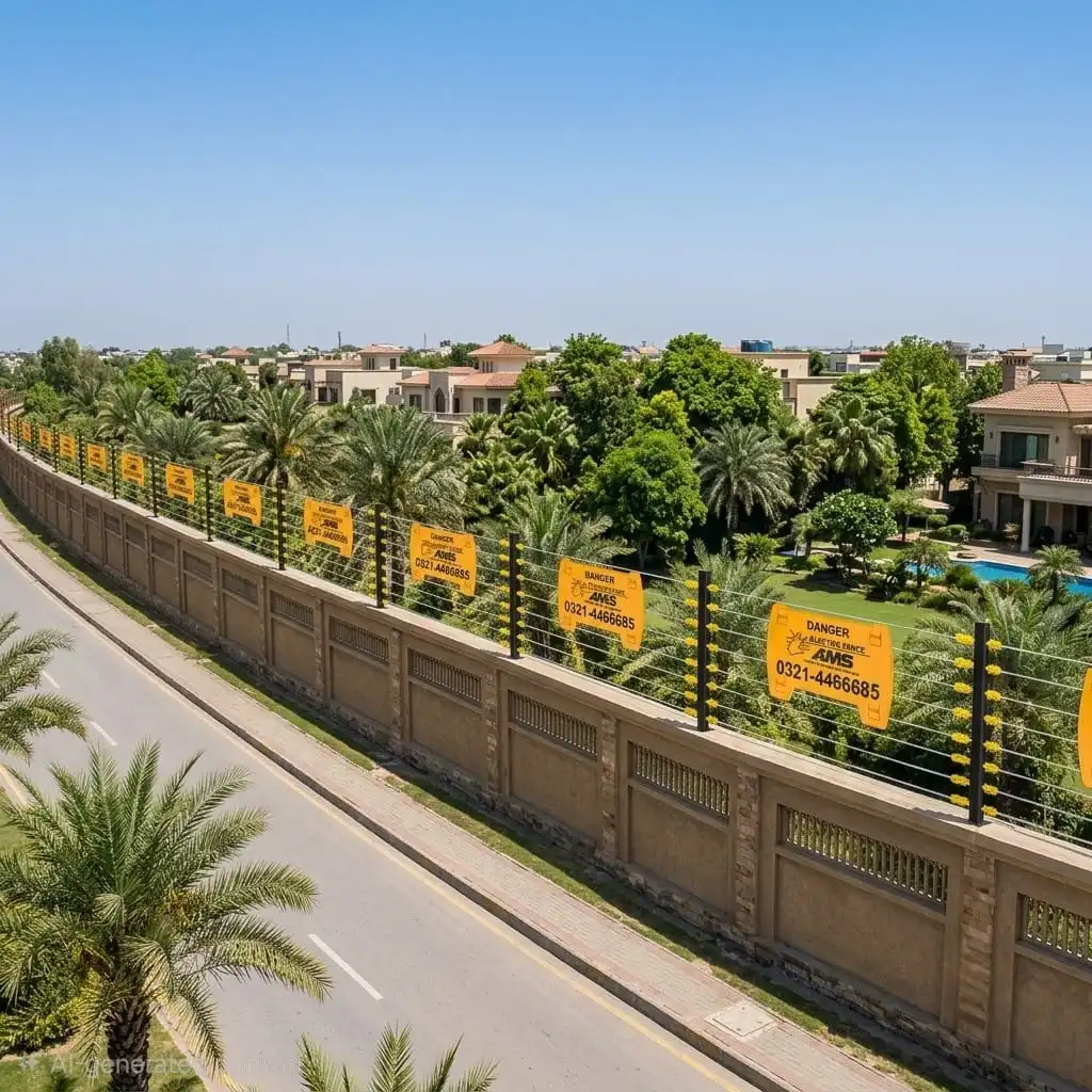 Electric fence installation on DHA Lahore boundary wall