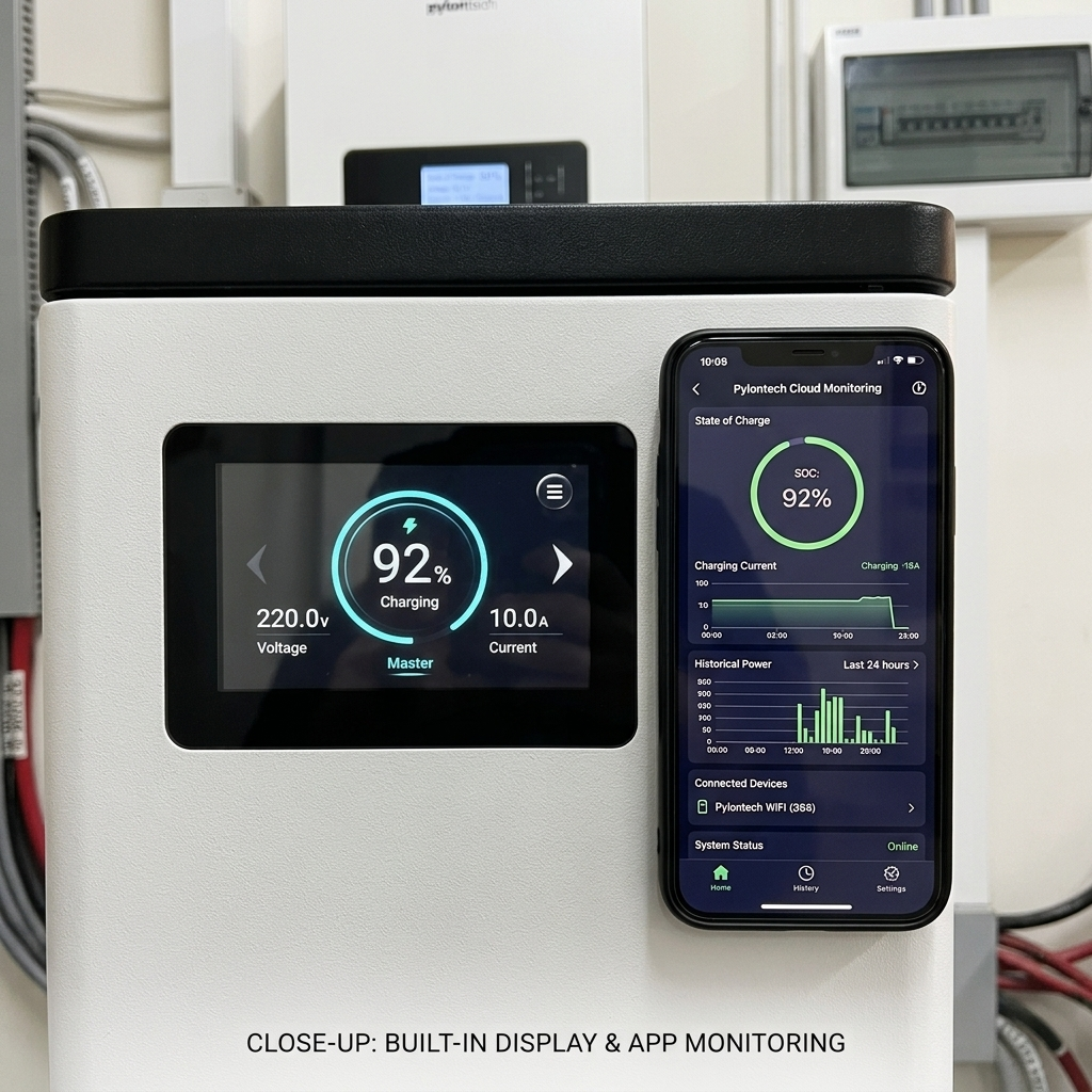 Pylontech Fidus Plus 16kW WiFi monitoring app and display screen